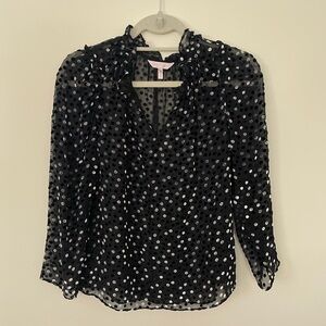 Rebecca Taylor Sheer Silk Velvet Dots Blouse w Ruffle Details - 00 XS XXS